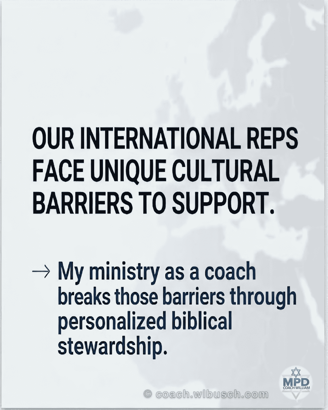 Infographic titled 'International Reps Facing Cultural Barriers' depicting a map with key global locations and common support-raising challenges.
